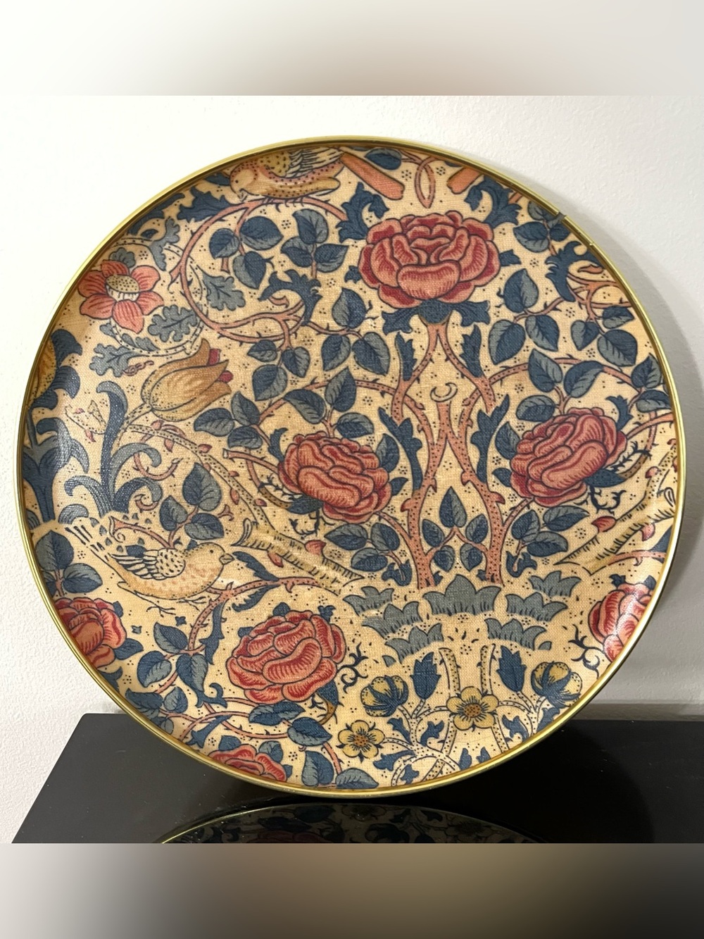 Vintage Birds Floral Design Serving Tray 14in